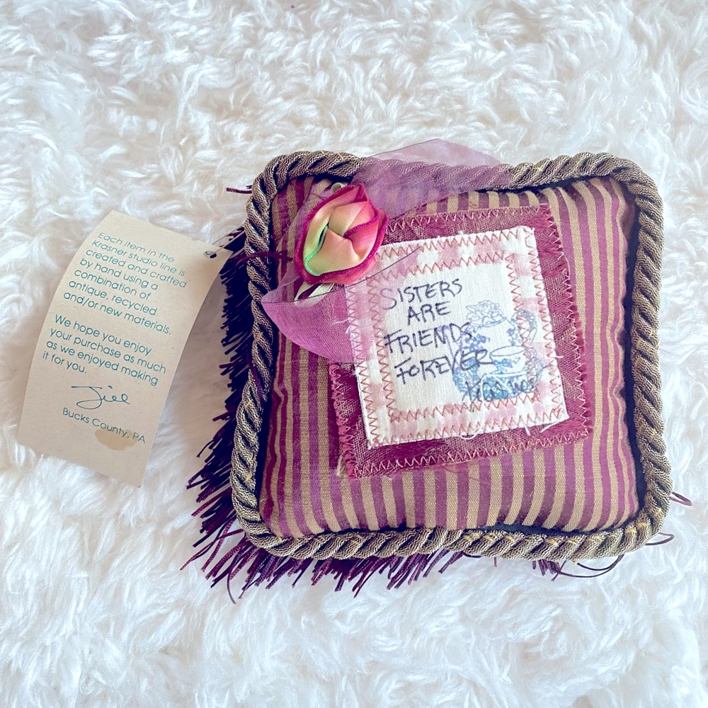 Sisters are friends forever Mini Pillow handmade with Fringe by Krasner Studio